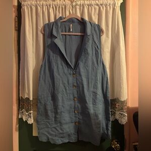 Free People Sleeveless Blue Button-Up Women's Dress size Large